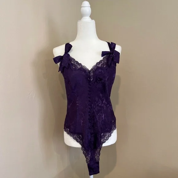 Vintage Victoria’s Secret Gold Label Lace Teddy Purple Lingerie Bodysuit